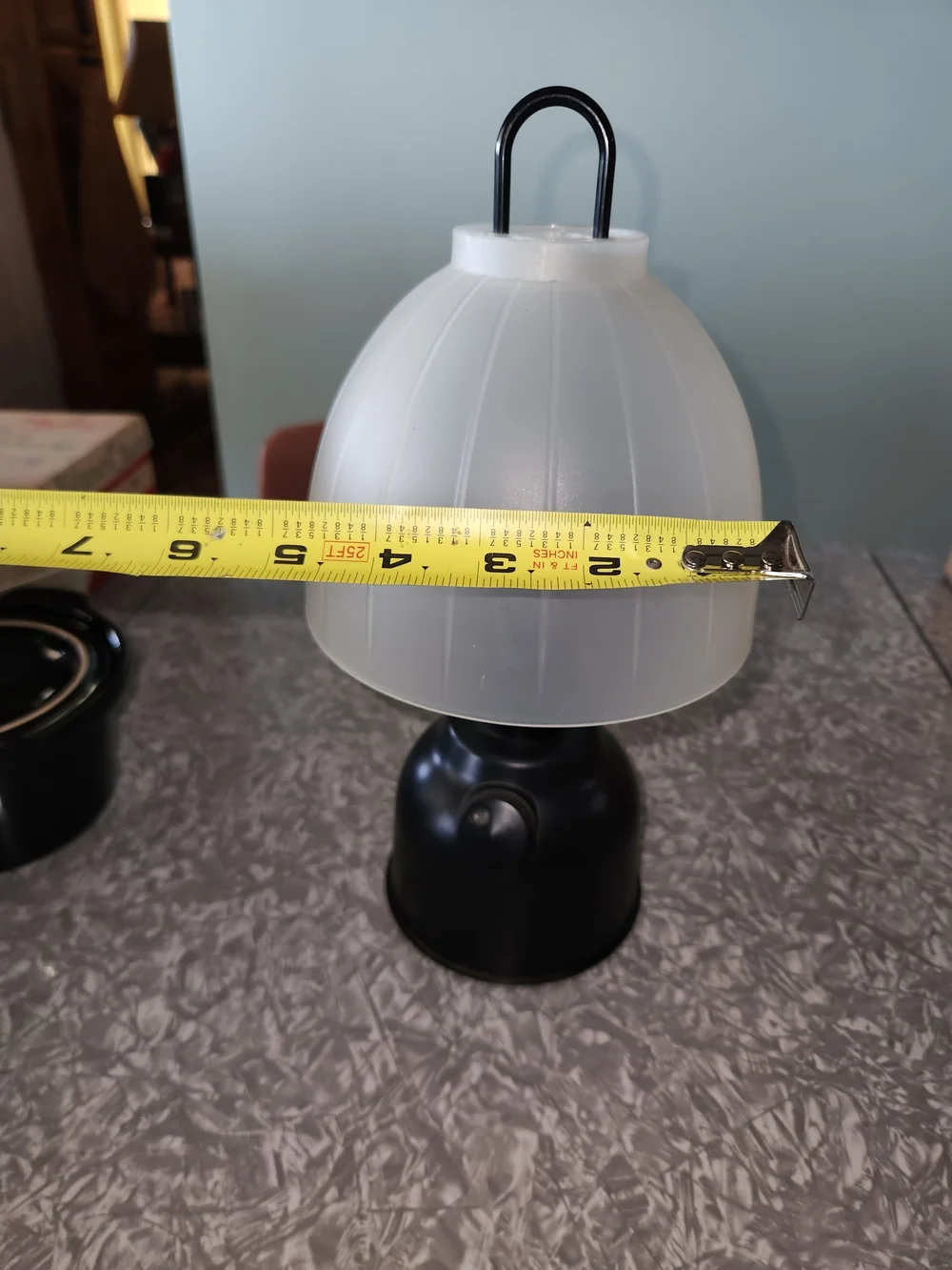 Black Lantern Table Light with Frosted White Shade